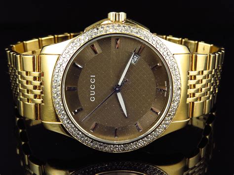 Mens Gucci Ya126406 Stainless Steel Gold Pvd Diamond Watch 180ct
