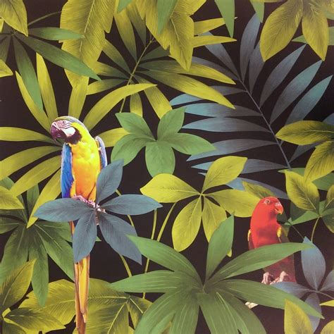 Direct Rainforest Jungle Songbird Parrot Leaf Pattern Wallpaper J86404