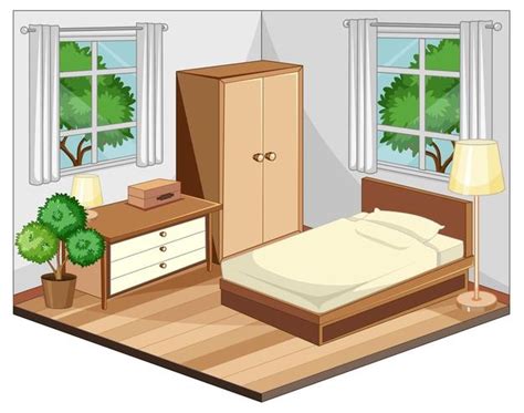 Schlafzimmer Interieur Mit Möbeln In Blauem Thema Kostenlose Vektor