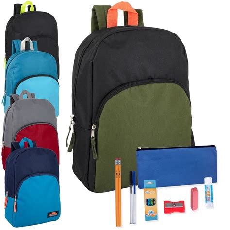 24 Wholesale Preassembled 15 Inch Basic Backpack And 20 Piece School
