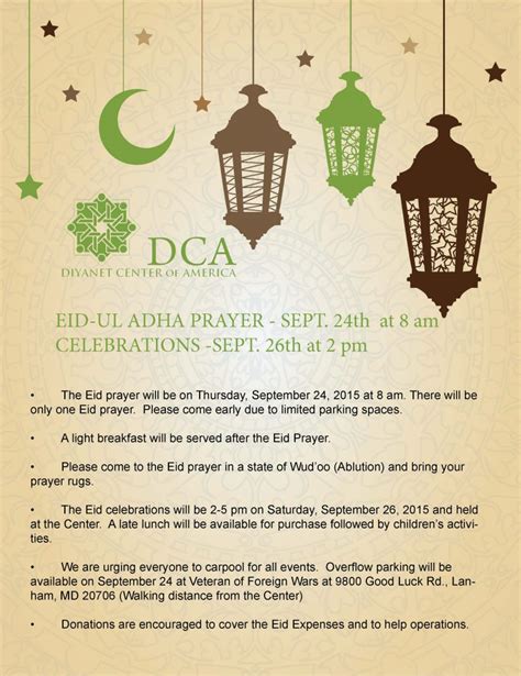 Eid Ul Adha Prayer Sept 24th At 8 Am Celebrations Sept 26th At 2