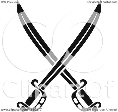 Clipart Of Black And White Crossed Swords Version 4 Royalty Free