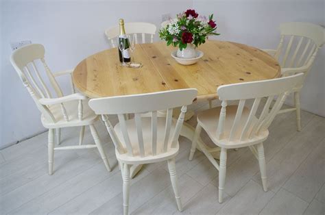 Montez dining table set with chairs. Extended Oval Pine Pedestal Table and 6 Beech Chairs ...