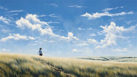 Expansive Midwest Grassland With Anime Art Style Stock Illustration