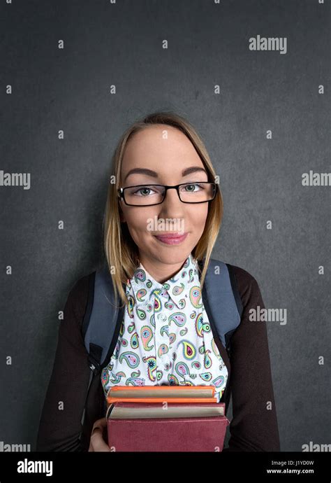 Portrait Of Young Nerd Girl Stock Photo Alamy