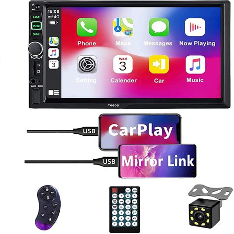 SANPTENT Double Din Car Stereo Audio Receiver Compatible With Apple Carplay And Android Auto