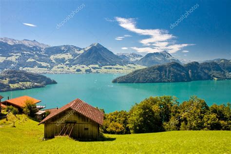 Beautiful View To Lake Lucerne Vierwaldstattersee And Mountain