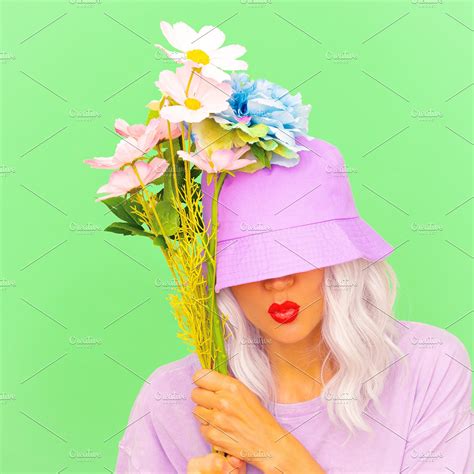 Funny Hipster Girl With Flowers In T High Quality People