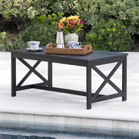 Cristian Outdoor Finished Acacia Wood Coffee Table Black