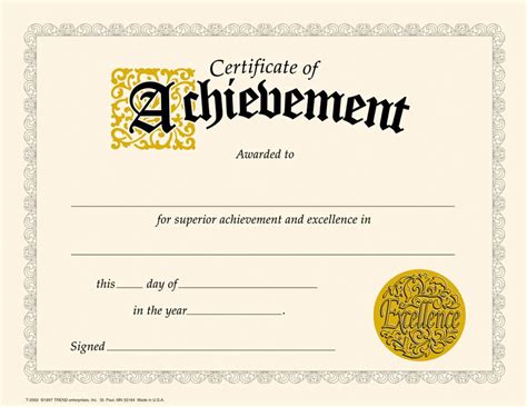Gold Seal Printable Certificate Of Achievement Blank Certificates