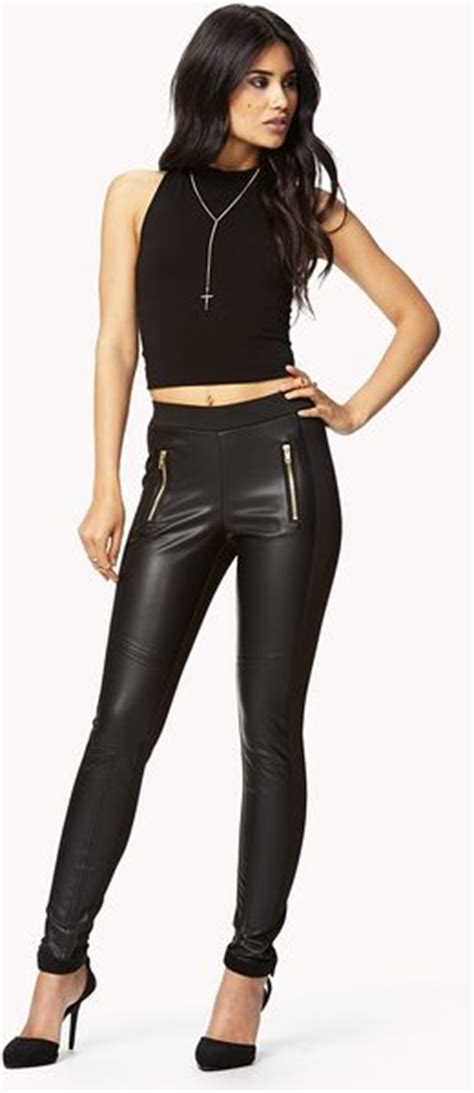 Forever 21 Faux Leather Panel Leggings In Black Lyst