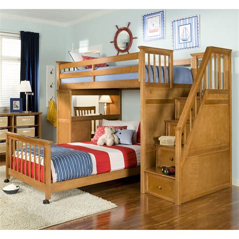 In most cases, beds take up space that your kids could use for play. Schoolhouse Stairway Loft Bed - Pecan - Bunk Beds & Loft ...