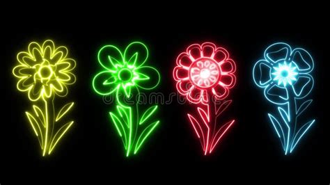 Colorful Neon Flowers Graphic Element Type 1 Stock Video Video Of