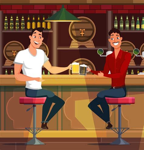 Young Men Drinking Beer In Pub Vector Illustration Stock Vector
