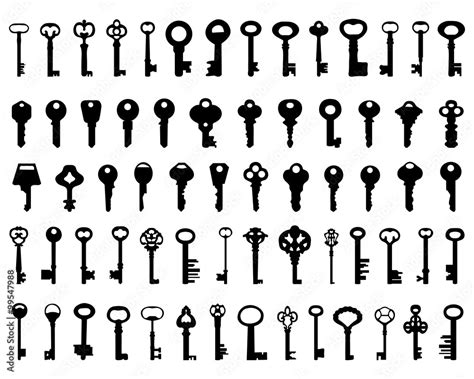 Set Of Black Silhouettes Of Door Keys Vector Stock Vector Adobe Stock