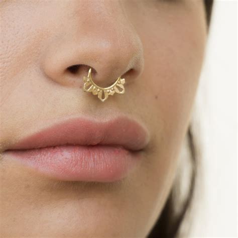 Gold Plated Septum Ring Unique Indian Tribal Style Nose Piercing Jewelry Spikes