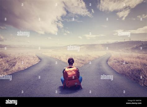 Concept Of Choice With Crossroads Spliting In Two Ways Stock Photo Alamy