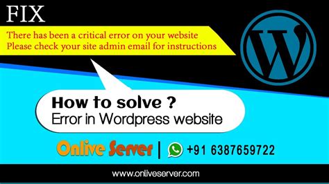 How To Solve A Critical Error On The Wordpress Website By Onliveserver Youtube