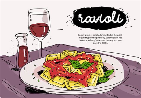 Italian Food Ravioli On Plate Hand Drawn Vector Illustration 157088