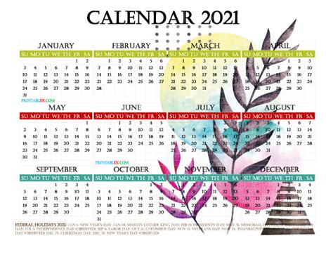 Free Printable Calendar With Holidays Watercolor Image