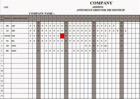 Employee Attendance Register In Excel Free Download