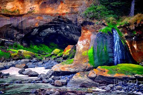 Coastal Cave And Waterfall Photograph By Mandy Judson