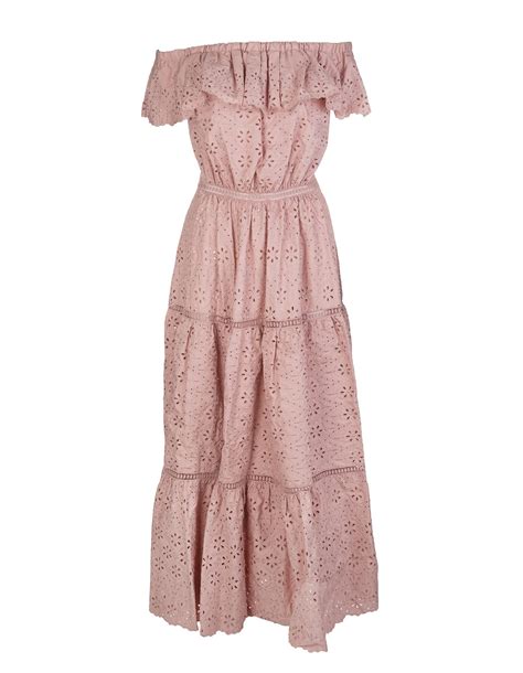 Parosh Blush Pink Off The Shoulder Broderie Anglaise Dress Coshio