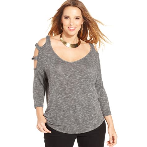 Jessica Simpson Plus Size Marledknit Cutout Sweater In Black Lyst