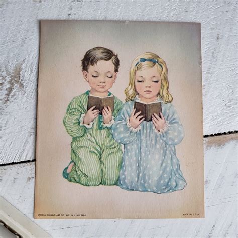 Praying Boy And Girl Lithograph Print In White And Gold Wood Etsy