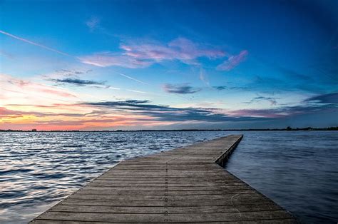 Free Download Pier Dock Lake Water Horizon Sunset Dusk Sky