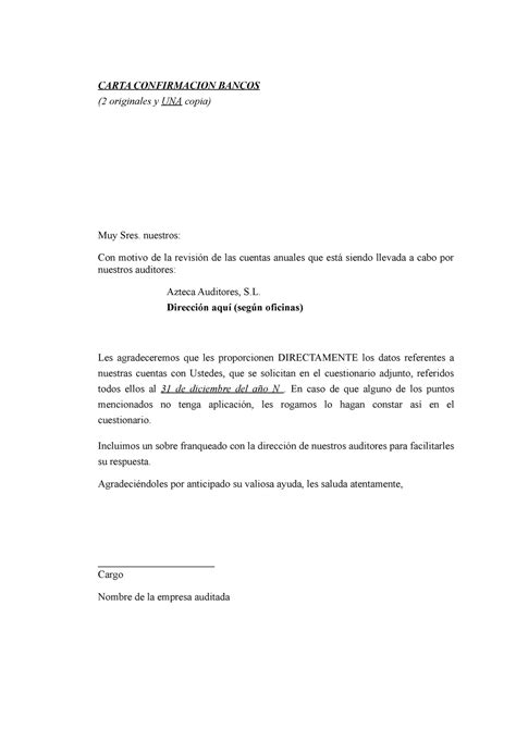 Carta De Confirmacion De Saldos Proveedores A O Del Bicentenario Hot