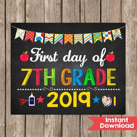 First Day Of 7th Grade Sign 8x10 Instant Download Photo Prop Etsy