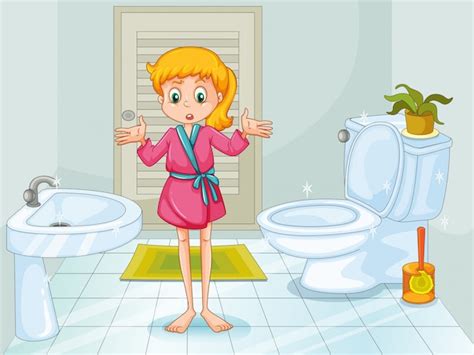Premium Vector Illustration Of Girl Standing In Clean Bathroom