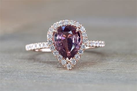 Sapphire Ring 14k Rose Gold Pear Sapphire And Diamond Etsy Rose