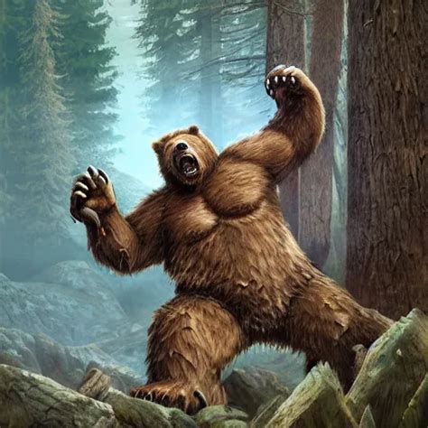 One Ferocious Giant Grizzly Bear Monster With 4 Arms Stable Diffusion