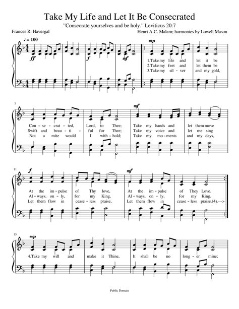 Take My Life And Let It Be Caesar H A Malan Sheet Music For Piano