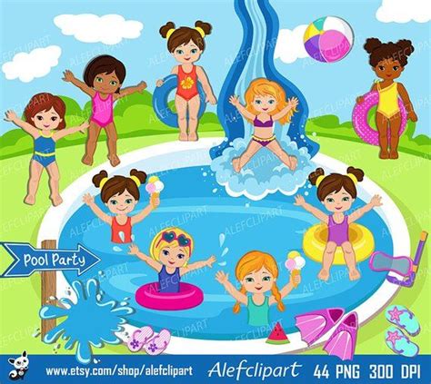 Pool Party Clipart Pool Party Clipart Swim Girls Digital Etsy Pool