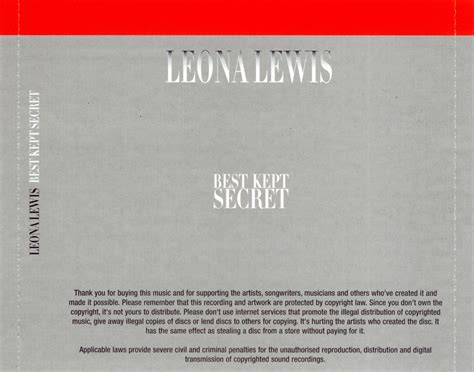 Carátula Interior Trasera De Leona Lewis Best Kept Secret Portada