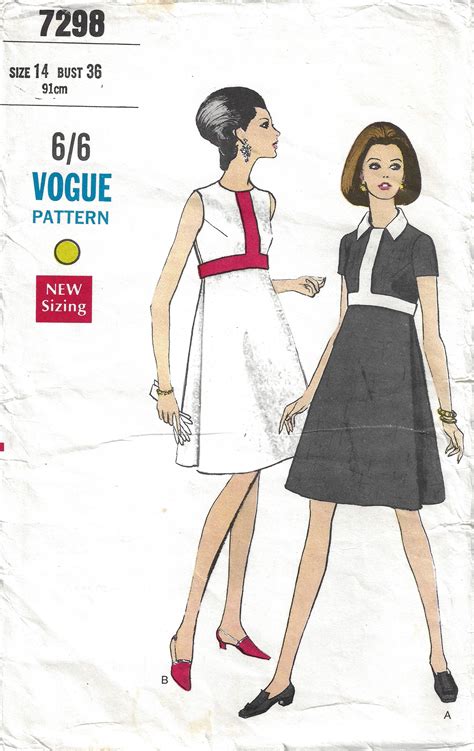 Vogue Pattern 7298 Sewing Pattern Ladies Dress Ca 1960s 60s Dress