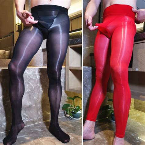 220lbs Plus Size Men Shiny Pantyhose Super Elastic Glossy Stockings