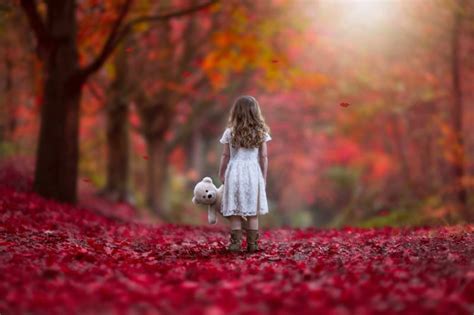 Autumn Littel Girl Forest Sad Lonely Alone Red Nature Princess