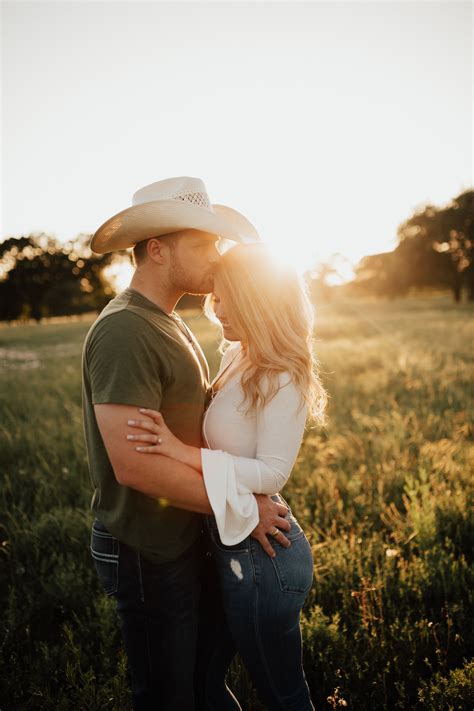 Country Couple Field Engagement Session Texas Ranch Engagement