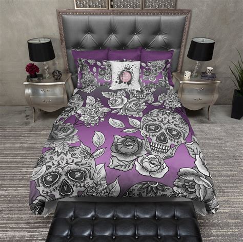 Get deals with coupon and discount code! Signature Purple Ombre Sugar Skull and Rose Bedding - Ink ...