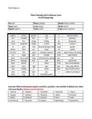 Module Medical Terminology Sheet For Respiratory System Docx