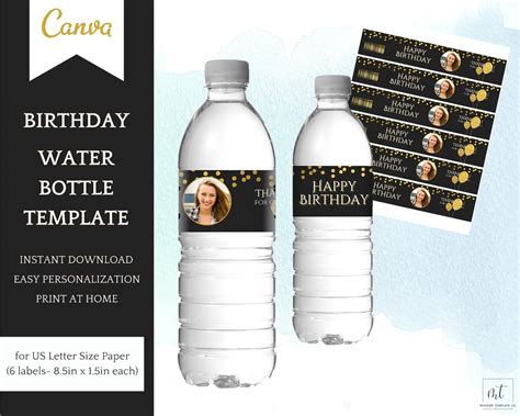 Editable Water Bottle Label Template Printable Birthday Etsy