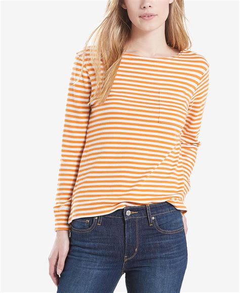 Levi S Ada Cotton Striped T Shirt Womens Long Sleeve T Shirts Slp