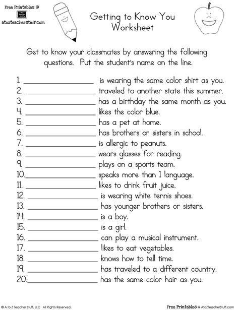 Get To Know You Questions Printable