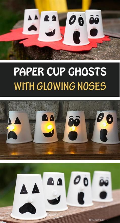 Paper Cup Ghosts With Glowing Noses Easy Halloween Craft For Kids