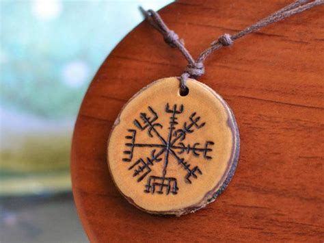 Vegvisir Necklace Viking Compass Pendant Wood Rune Necklace Etsy In