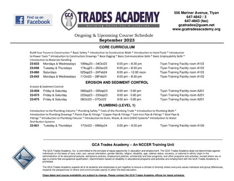 Gca Trades Academy Course Schedule September 2023 Stories Gca